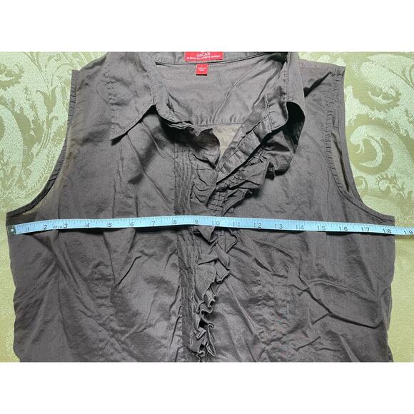 Oscar Oscar De La Renta Company Large Blouse Brown Sleeveless Ruffled Button Up - Picture 7 of 8